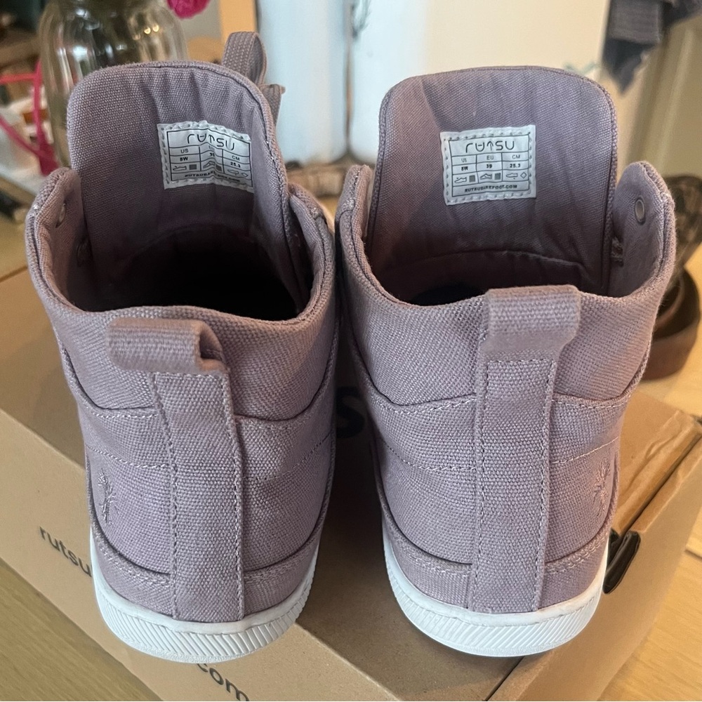 RUTSU High-Top Canvas Sneakers in Dusty Mauve - Women's 8 with Cork Insoles - Picture 3 of 10